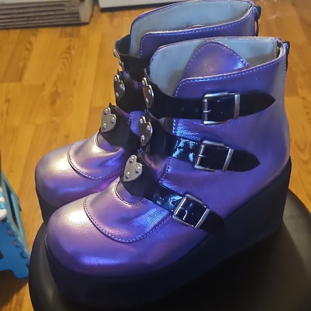 Purple Platform Boots with Heart Buckles